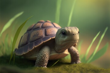 Obraz premium turtle on the grass, generative ai
