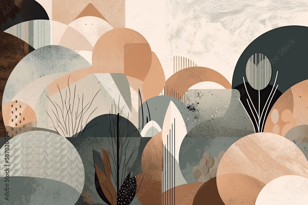 Poster abstract geometric shapes arranged in a colorful composition. generative ai