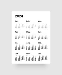 Annual calendar template for 2024 year. Week Starts on Sunday. Business calendar in a minimalist style for 2024 year.
