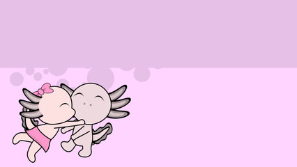 love kissing axolotl couple valentine background in vector format