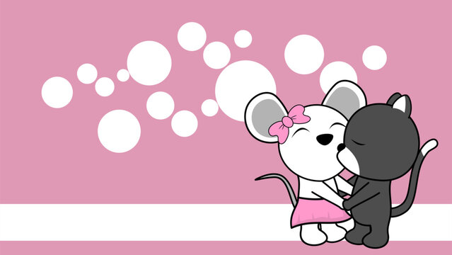 love kissing mouse and cat couple valentine background in vector format
