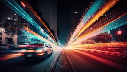 Obraz premium traffic in the high tech city, generative ai