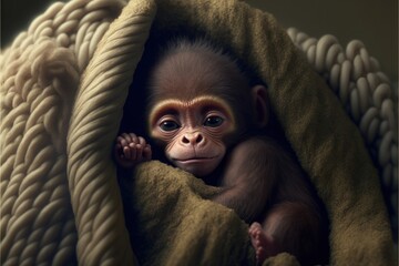 portrait of a baby monkey, , generative ai