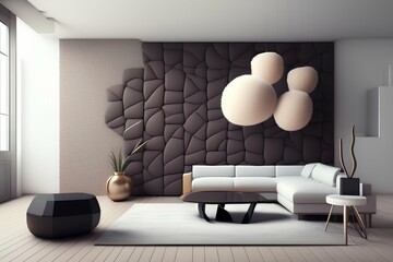 Modern interior with coffee table and pouf. architectural design - generative ai
