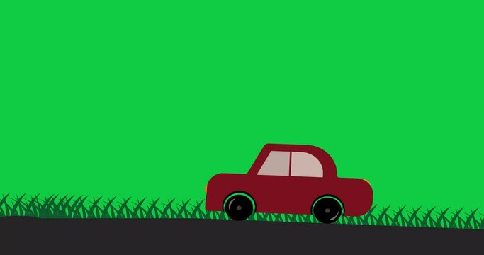 Red car on green background. Green screen video.