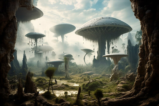 illustration of alien world civilization