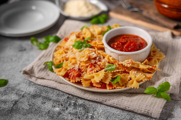 Homemade pasta with marinara sauce