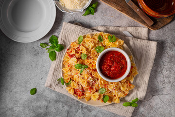 Homemade pasta with marinara sauce