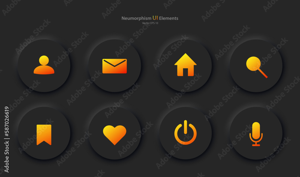 Aufkleber set of buttons for user interface design in black with yellow elements. collection of icons for mobi