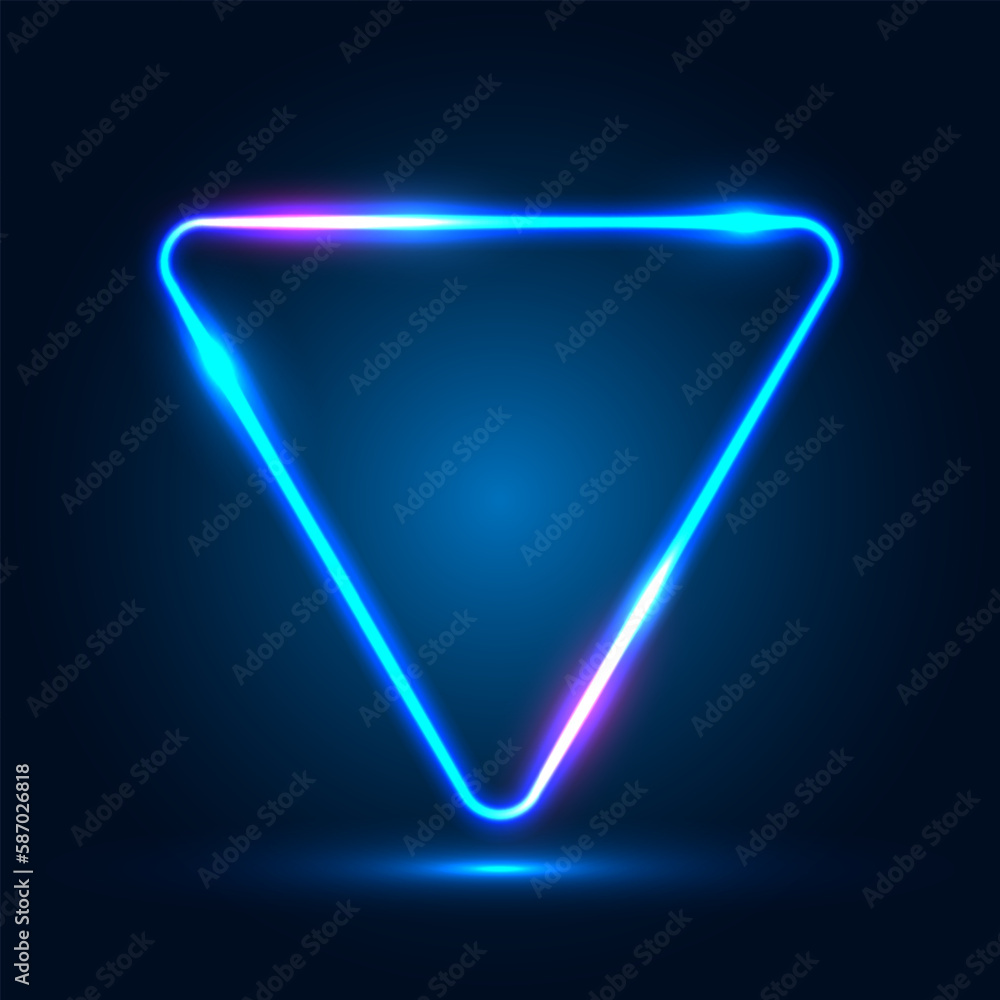 Aufkleber neon triangular frame with shining effects on a dark blue background. abstract futuristic banner. ve