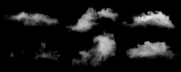 White Cloud Isolated on Black Background. Good for Atmosphere Creation and Composition. Collection Set