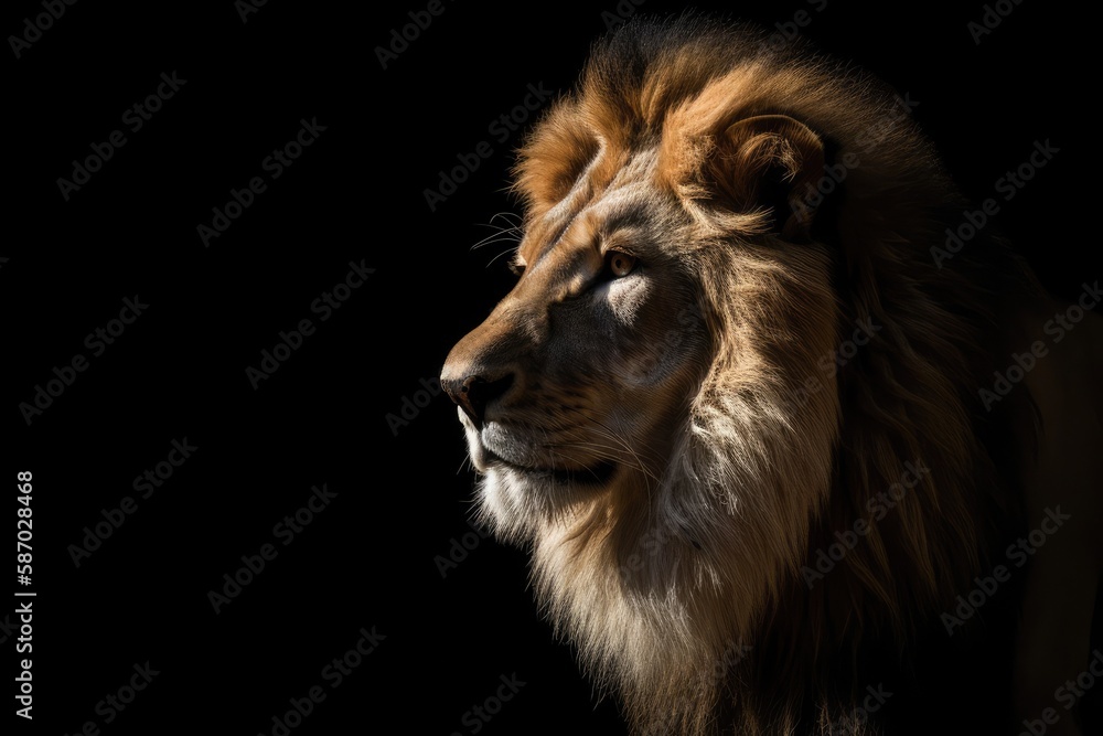 Canvas Prints Gorgeous image of a lion set against a dark background. Generative AI