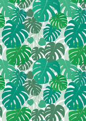 Tropical watercolor monstera leaves. Summer print ideas. Summer card