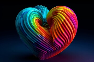 Rainbow colored 3D abstract heart shape. Generative AI Illustration