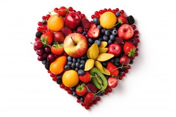 Naklejka na ściany i meble a heart icon. Fruits as part of a diet Heart formed of several fruits in food photography on a white backdrop. high quality output. Generative AI
