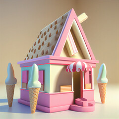 A house shaped craft work made with ice cream material
