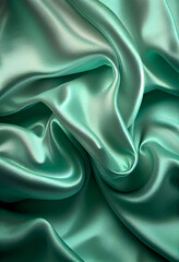 Obraz premium Texture, background, pattern. Texture of green silk fabric. Beautiful emerald green soft silk fabric. AI Generated