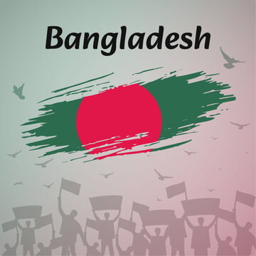 Bangladesh National Day Celebration. Patriotic Design with Flag, Birds, and Protestors. Perfect for Independence Day, Victory Day, Martyr Day. Versatile Vector Illustration for Social Media, Banners.
