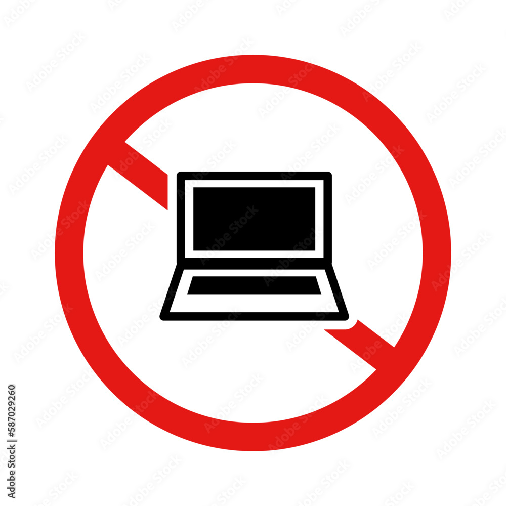 Poster pc use prohibited icon. computer out of service. vector.