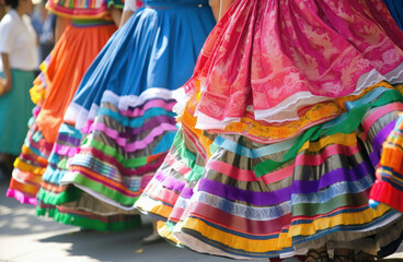 Cinco de mayo fiesta traditional colorful swirling skirts, generative ai