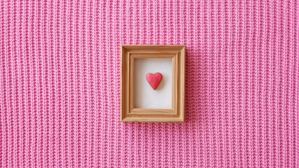 Heart in wooden frame on a Pink BG. Mothers Day design concept.