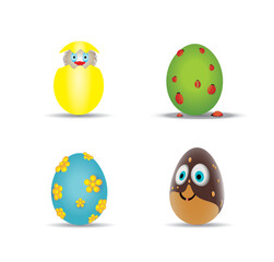 Fototapeta premium 3d cartoon Easter eggs icons in different colors on a white background. Vector illustration