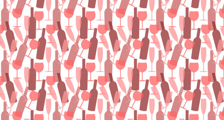 seamless background with Wine bottle with wine glass icon or silhouette. Alcohol symbol. Vector illustration.	
