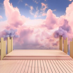 Natural beauty catwalk background for product showcase with dreamy sky background. Romantic 3d scene. generative ai