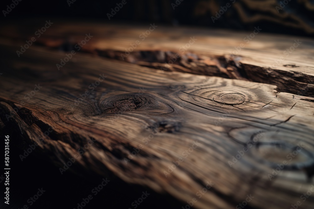 Poster a close up of a wooden table with a wood grain pattern on the top of it and a circular hole in the m