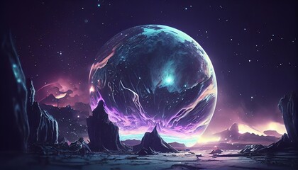 Futuristic Ambient Outer Space Cosmic Scene AI Generated Colorful Mesmerizing Artwork Digital Illustration