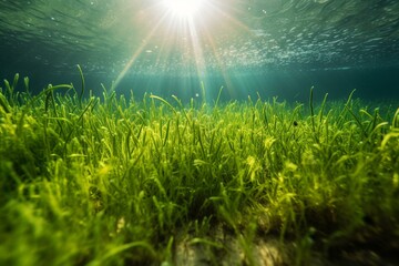 Fototapeta na wymiar The role of seagrass in the ocean ecosystem, bokeh Generative AI