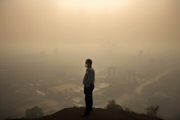 PM 2.5 Air Pollution in Bangkok, Thailand - city in haze - obrazy, fototapety, plakaty