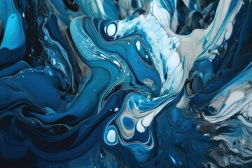 Abstract background. Liquid paint, fluid art style. Blue and white paint. AI generative.