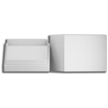 White opened and closed square folding gift box mock up on white background.