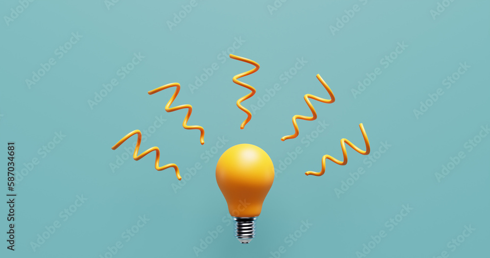 Poster light bulb ideas invention brainstorming.3d rendering