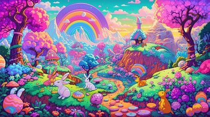 Obraz na płótnie Canvas Easter Bunnies Pixel Art