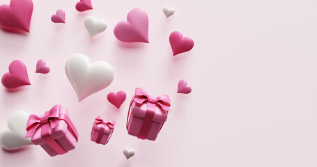 Mother's day celebration, valentine's wedding birthday. Gift boxes hearts. 3D rendering