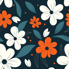 A bold and striking floral pattern with a dark background, featuring colorful blooms that pop against the black backdrop.