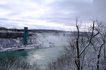 American Falls observation tower view from Canadian side in winter