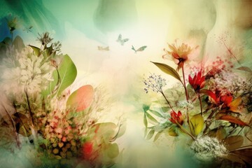 Plakat abstract background image that showcases the beauty of the natural world, with flowers, leaves, and other organic elements Generative AI