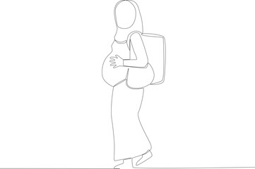 A pregnant woman flees her country. Refugee one-line drawing