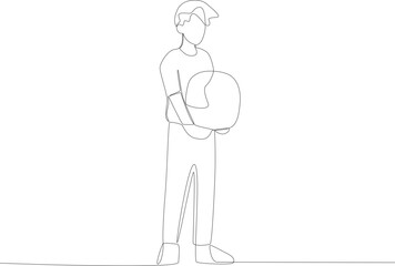 A refugee carrying a bag. Refugee one-line drawing