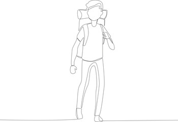 A man immigrated to other areas. Refugee one-line drawing