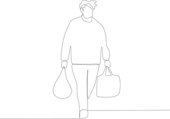 A big man looking for a place of refuge. Refugee one-line drawing