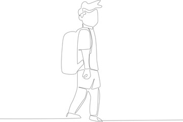 Border children immigrate to other country. Refugee one-line drawing