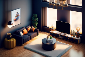 Photo beautiful confortable cozy interior style design generative ai