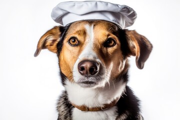 on a white background, a canine waiter. Generative AI