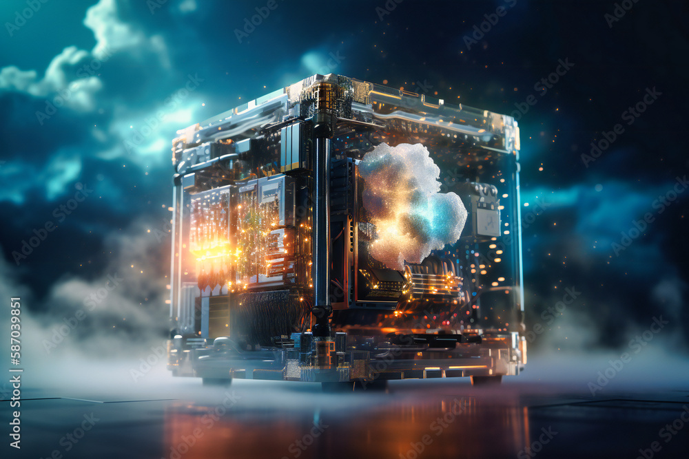Aufkleber a striking visual of a computer engaging with cloud storage, symbolizing the limitless possibilities