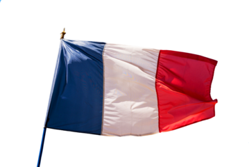 Photo of a French flag on a pole isolated on transparent background, png file