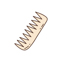 Bamboo comb. Zero waste material for durable use. Useful qualities for hair. Colorful hand drawn vector isolated illustration doodle with contour. Icon clip art wooden hairbrush